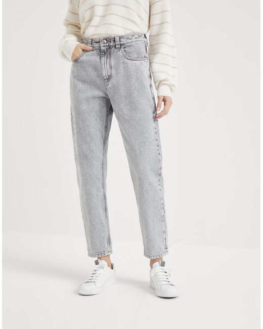 Brunello Cucinelli Gray Logo Patch Tapered Leg Jeans