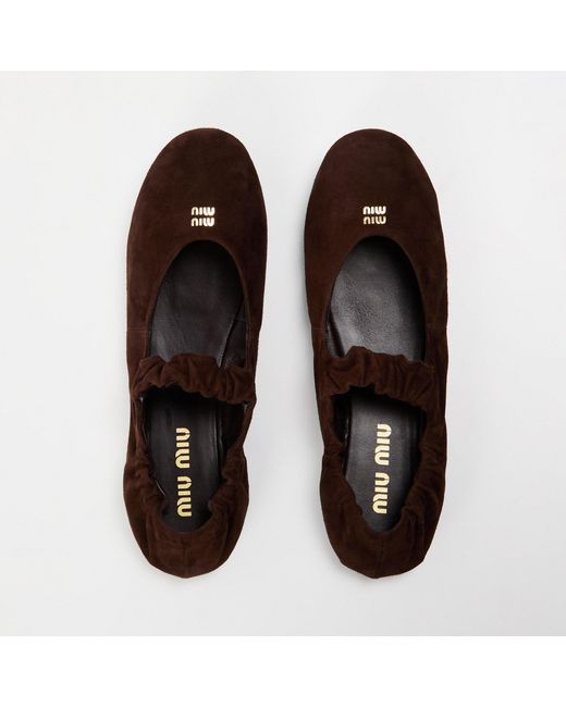 Miu Miu Brown Ruches Ballerina Pumps