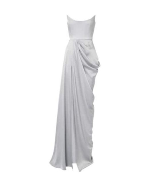 Alex Perry White Draped Satin Crepe Bustier Gown