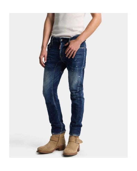 DSquared² Blue Biker Distressed Jeans for men