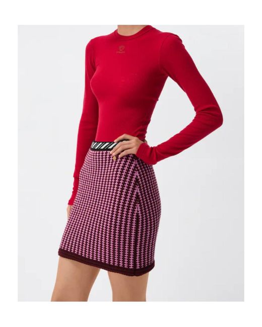 Versace Red Wool Crochet-Stitch Knit Mini Skirt