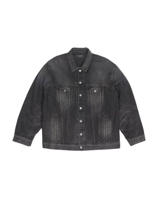 Balenciaga Gray Logo Printed Oversized Denim Jacket for men