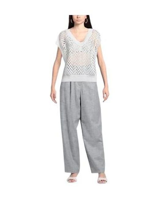 Brunello Cucinelli White Solid-Color Short-Sleeved Knitted Top