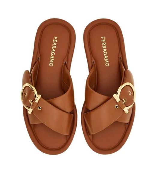Ferragamo Brown Gancini Ornament Slide