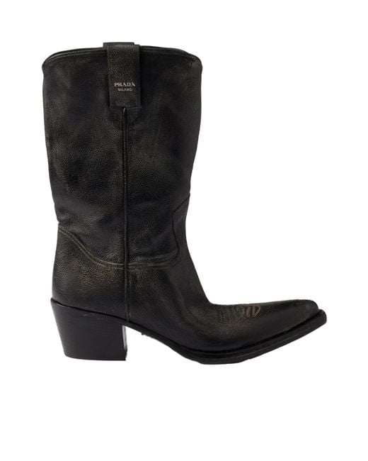 Prada Black Pointed-Toe Slip-On Boots