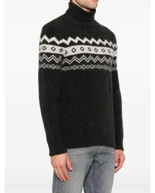 Eleventy Black Turtleneck Jacquard Sweater for men