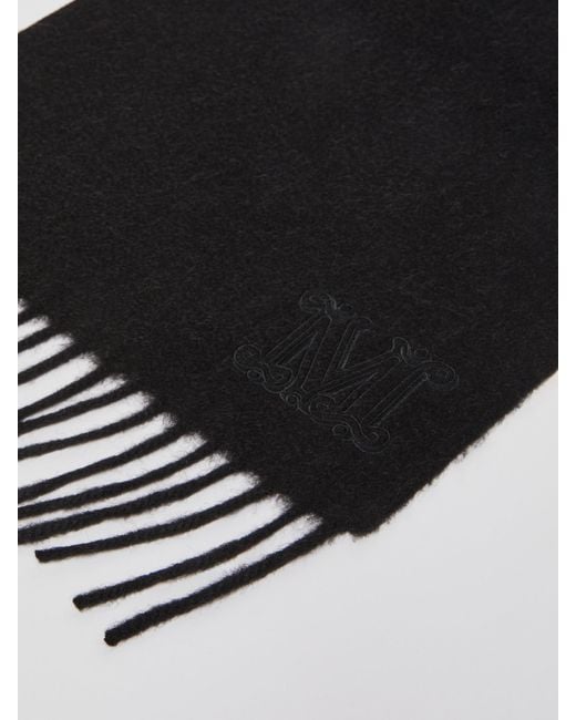 Max Mara Black Wkclara Logo Embroidered Fringed Edge Scarf