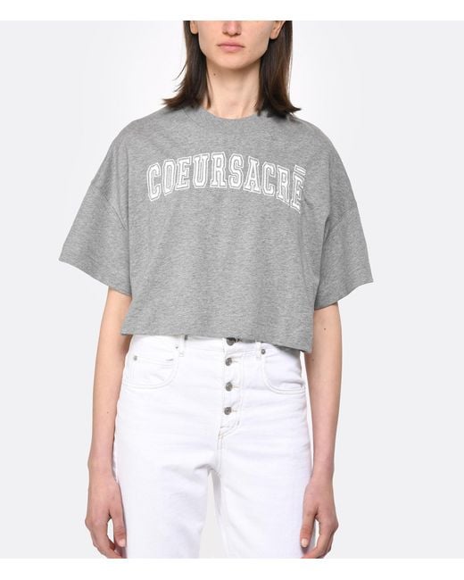 AMI Gray Coeur Sacré Cropped Cotton T-Shirt