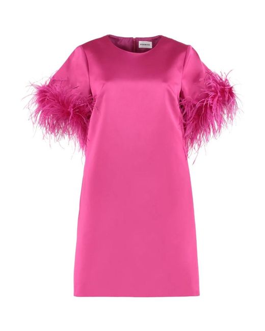 P.A.R.O.S.H. Pink Feather-Trim Satin Dress