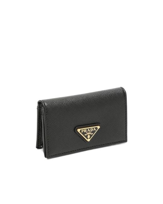 Prada Black Logo Plaque Fold Over Cardholder