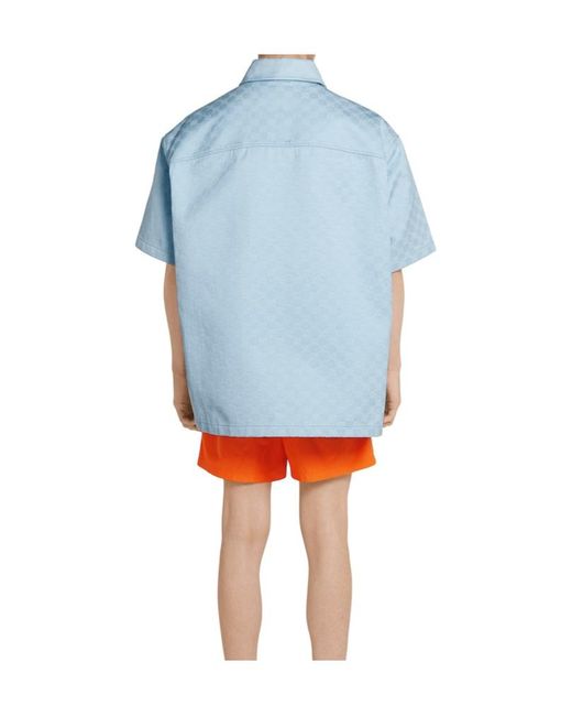 Gucci Blue Oversize Gg Short-Sleeve Shirt for men