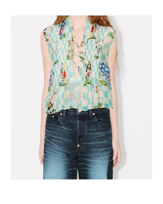 KENZO Green Cartoon' Sleeveless Top