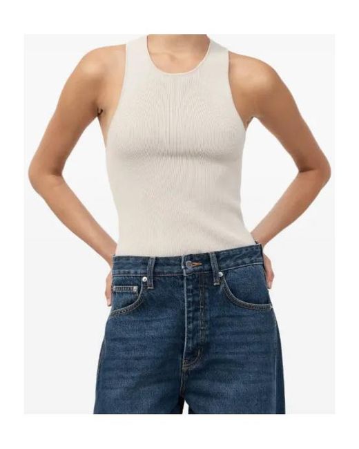 St. Agni Blue Ribbed Racer-Back Top