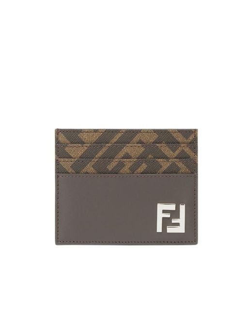 Fendi Gray Ff Squared Card Holder for men