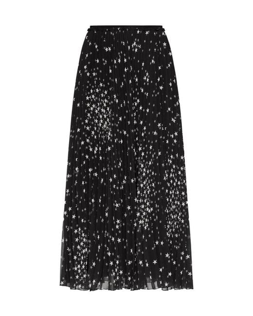 RED Valentino Black Star-Printed Pleated Midi Skirt