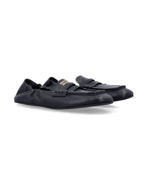 Miu Miu Blue Nappa Ruches Loafers