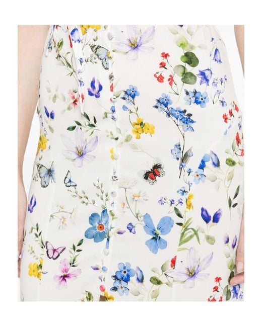Alice + Olivia White Tara Ruffled Floral Slip Midi Dress
