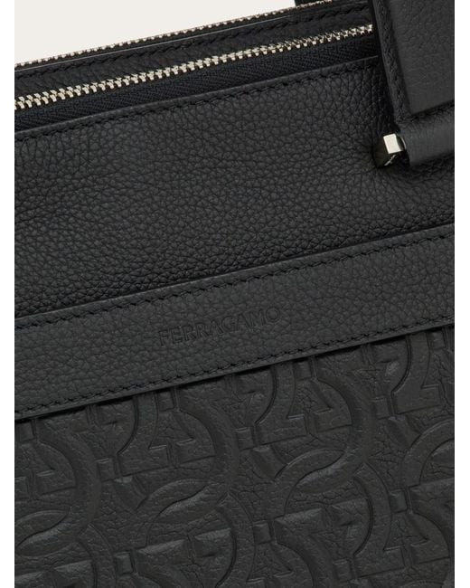 Ferragamo Black Embossed Briefcase for men