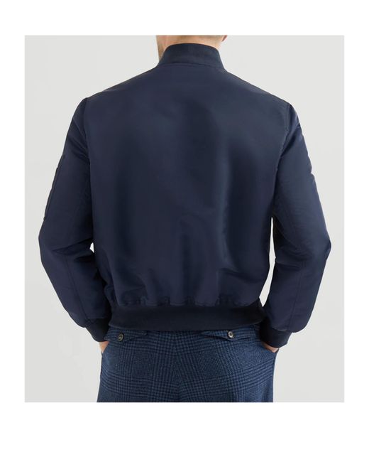 Brunello Cucinelli Blue Ribbed-Hem Jacket for men