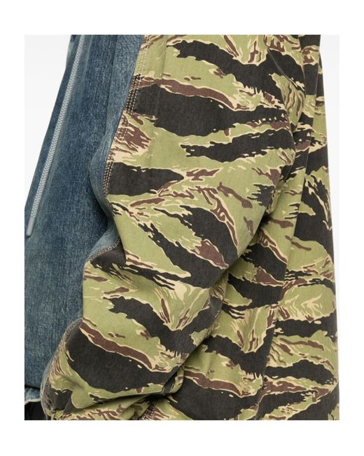 DIESEL Blue Camouflage-Panel Drawstring Denim Jacket for men
