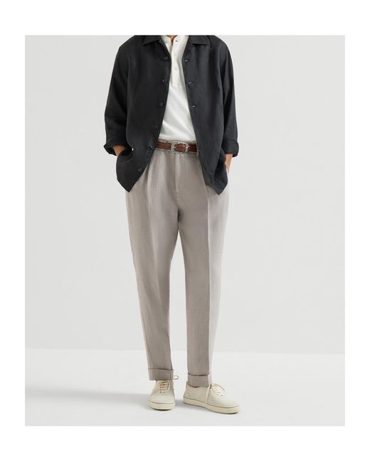 Brunello Cucinelli Gray Garment-Dyed Trousers for men