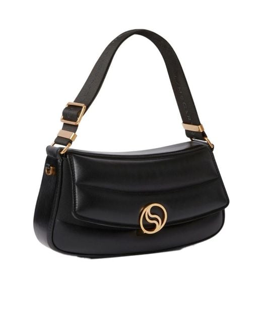 Stella McCartney Black S-Wave Logo Plaque Foldover Shoulder Bag