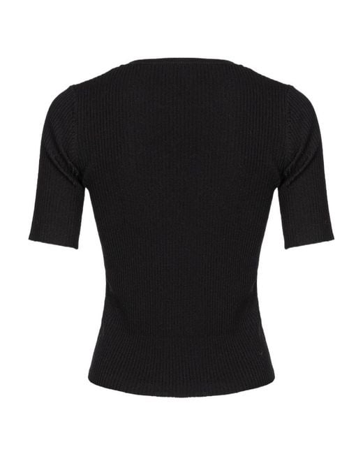 Pinko Black Intarsia-Knit Logo Ribbed-Knit Top