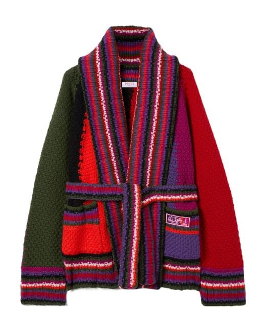 Emilio Pucci Red Orchidee Print Oversized Colorblock Cardigan