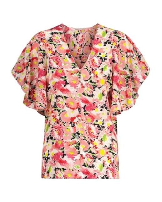 Stella McCartney Red Floral Silk Crêpe Blouse