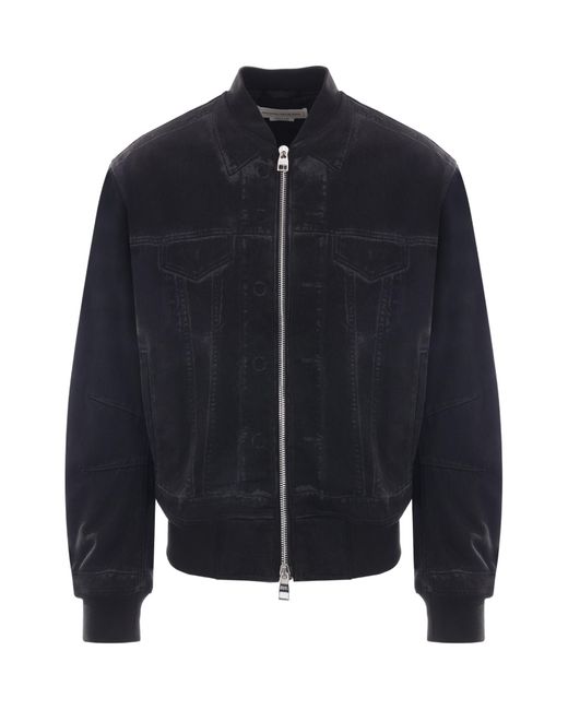 McQueen Blue Denim Bomber Jacket for men