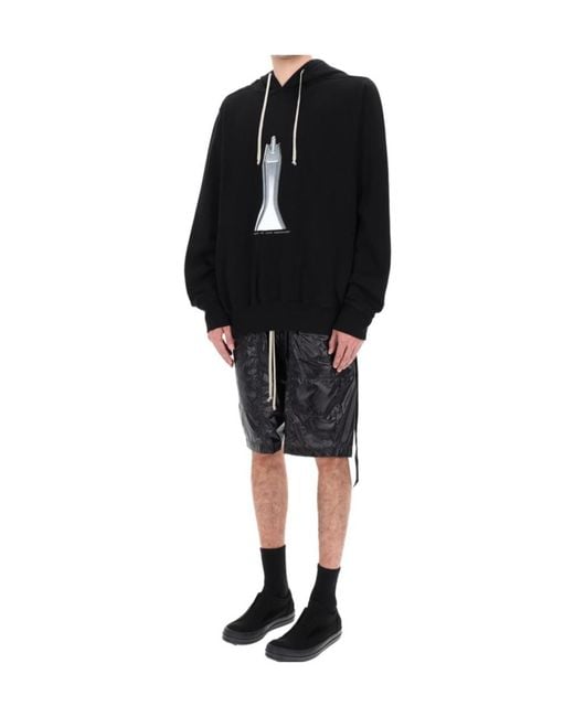 Rick Owens Black Oversized Printed Hoodie for men