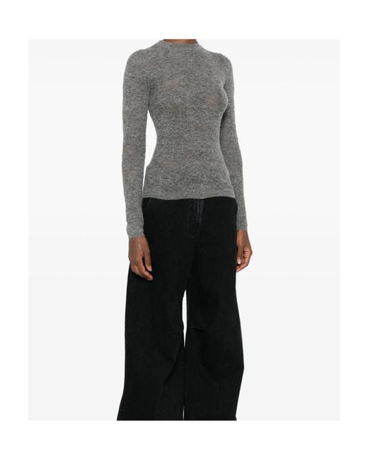 Brunello Cucinelli Gray Open-Knit Long-Sleeve Sweater