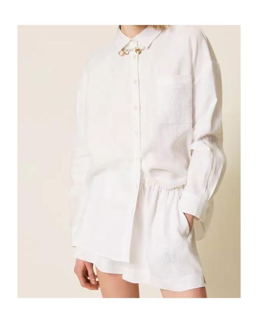 Twinset White Chest-Pocket Tie-Back Shirt