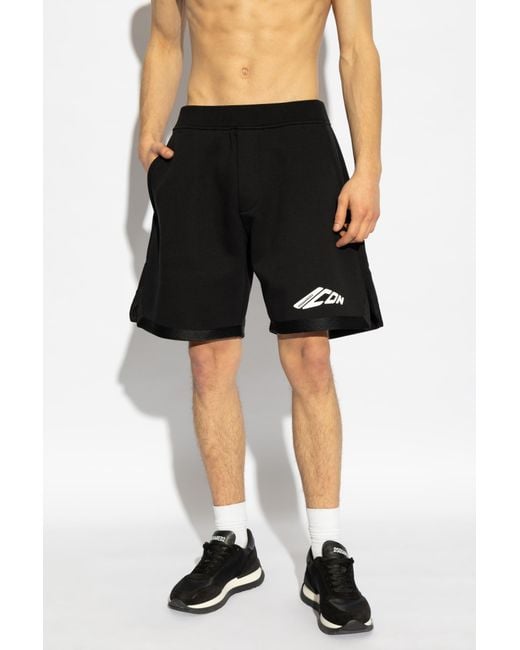 DSquared² Black Icon Logo Printed Sweat Shorts for men