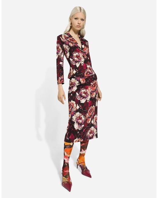 Dolce & Gabbana Red Floral Printed Slim-Fit Blazer