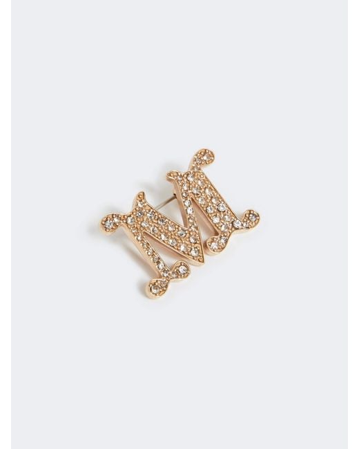 Max Mara White Logo Engraved Embellished Brooch