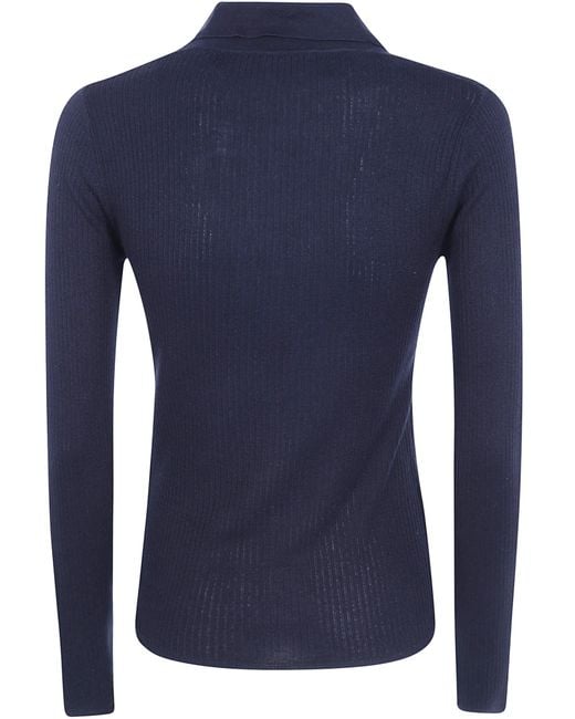 Max Mara Blue Gergo Ribbed Polo Knitted Top
