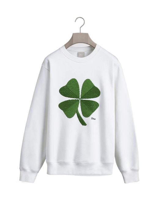 Dior White Sweatshirt With Clover Embroidery for men