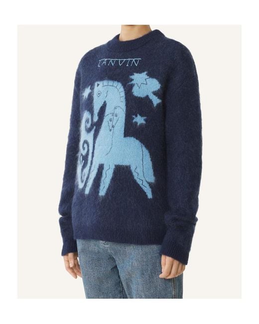 Lanvin Blue Horse Jacquard Jumper for men