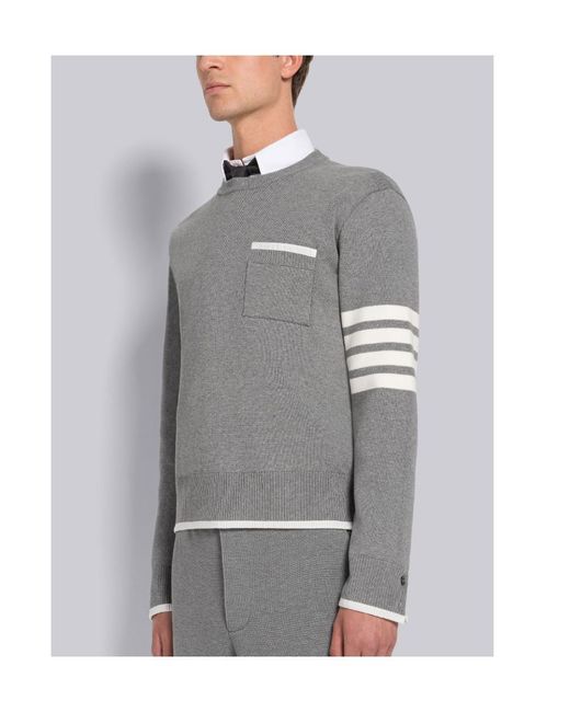 Thom Browne Gray 4-Bar Striped Crewneck Jumper for men