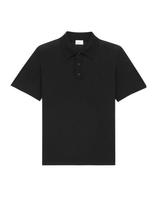 Saint Laurent Black Wool Cassandre Polo Shirt for men