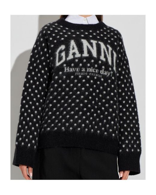 Ganni Black Polka Brushed Jumper