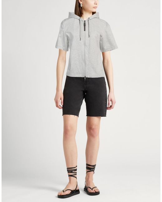 Brunello Cucinelli Gray Solid Color Hooded Short-Sleeve T-Shirt