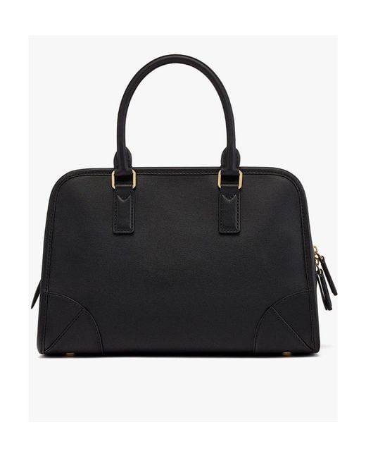 MCM Black Medium Logo Embossed Aren Boston Bag