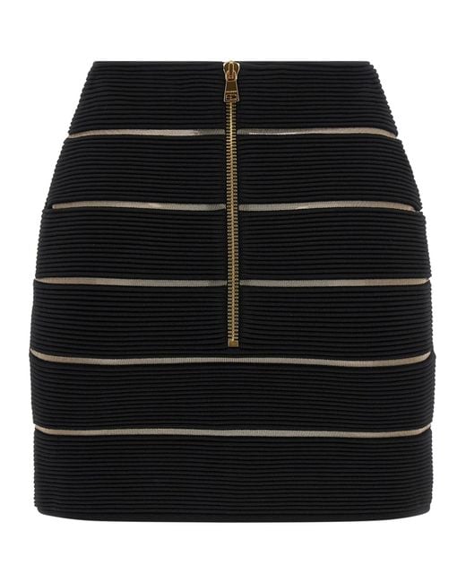 Balmain Black V-Waist Mesh Insert Stretch Mini Skirt