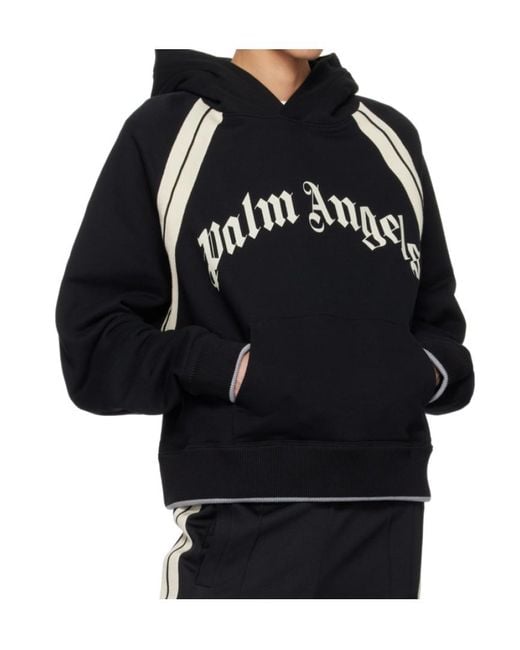 Palm Angels Black Logo Printed Ribbed Hem Hoodie for men