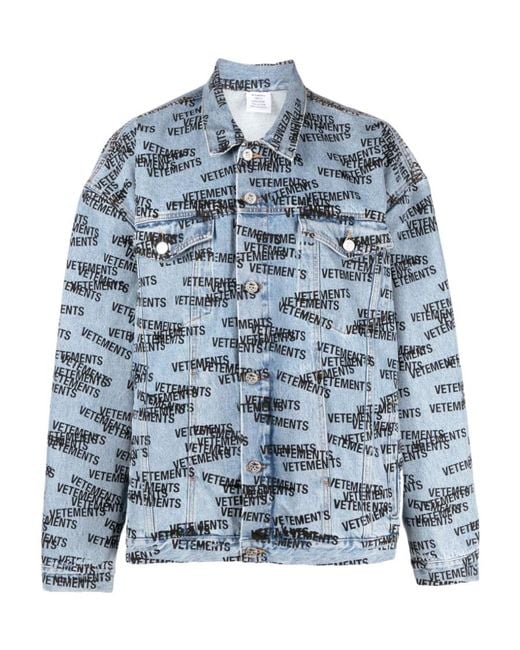 Vetements Blue Logo Stamped Denim Jacket