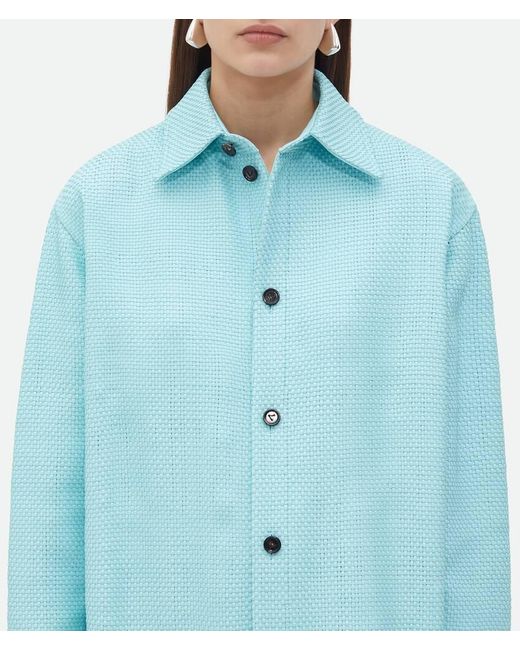 Bottega Veneta Blue Mini Intrecciato Leather Shirt