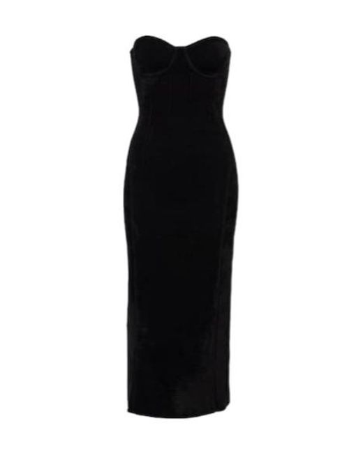 Galvan Black Titania Strapless Velvet Midi Dress