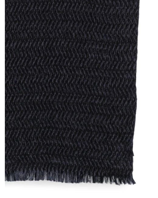 Giorgio Armani Blue Crinkled-Finish Fringed Scarf for men